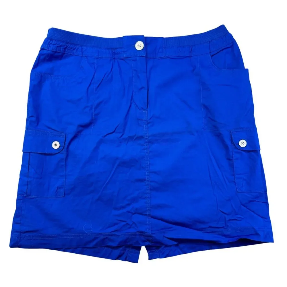 Chico's Skirt Women's 2.5 Large Blue Cargo Pockets Elastic Back Slit Cotton Cute